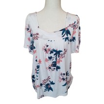 Lucky Brand Shirt Top Blouse Size M Womens Cream Floral Flower s Square Neckline - £11.80 GBP