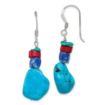 Sterling Silver Red Coral/Howlite/Lapis &amp; Turquoise Dangle Earrings Jewerly - £17.94 GBP