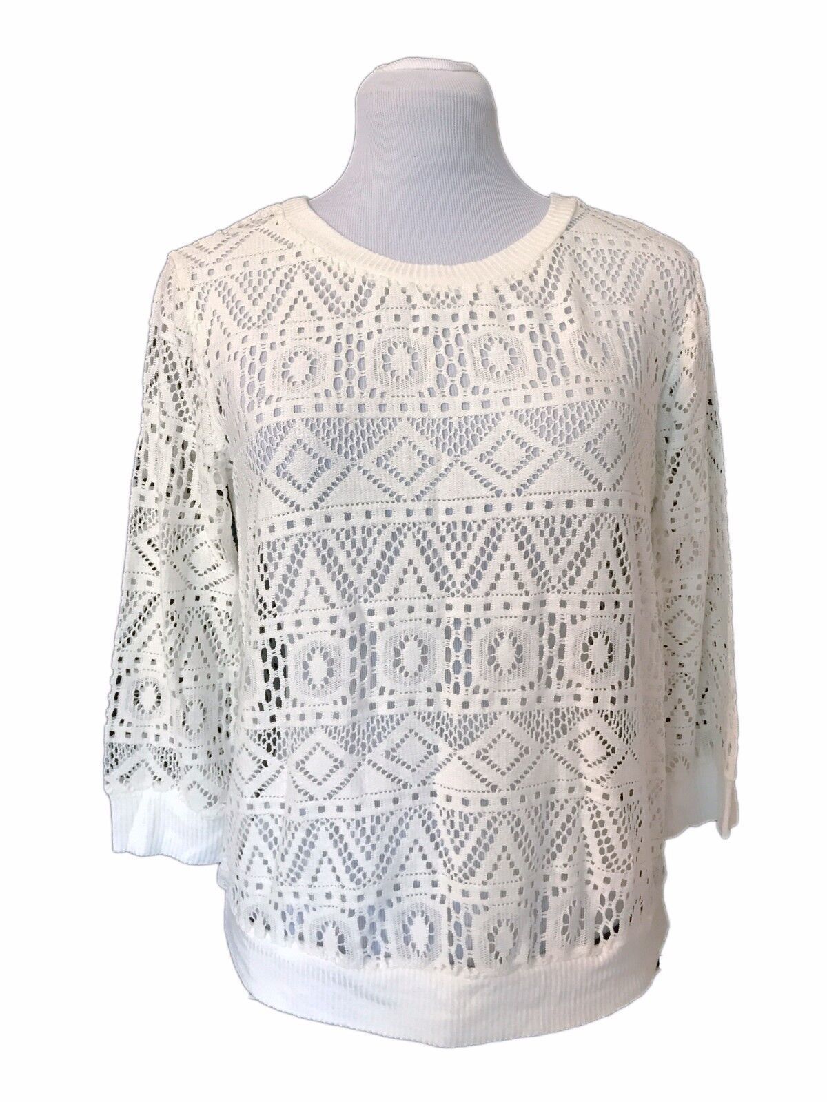 Forever 21 lace knit Top, Cream, Size M 3/4 Sleeves, Scoop Neckline - $7.90