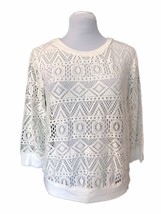 Forever 21 lace knit Top, Cream, Size M 3/4 Sleeves, Scoop Neckline - £6.31 GBP