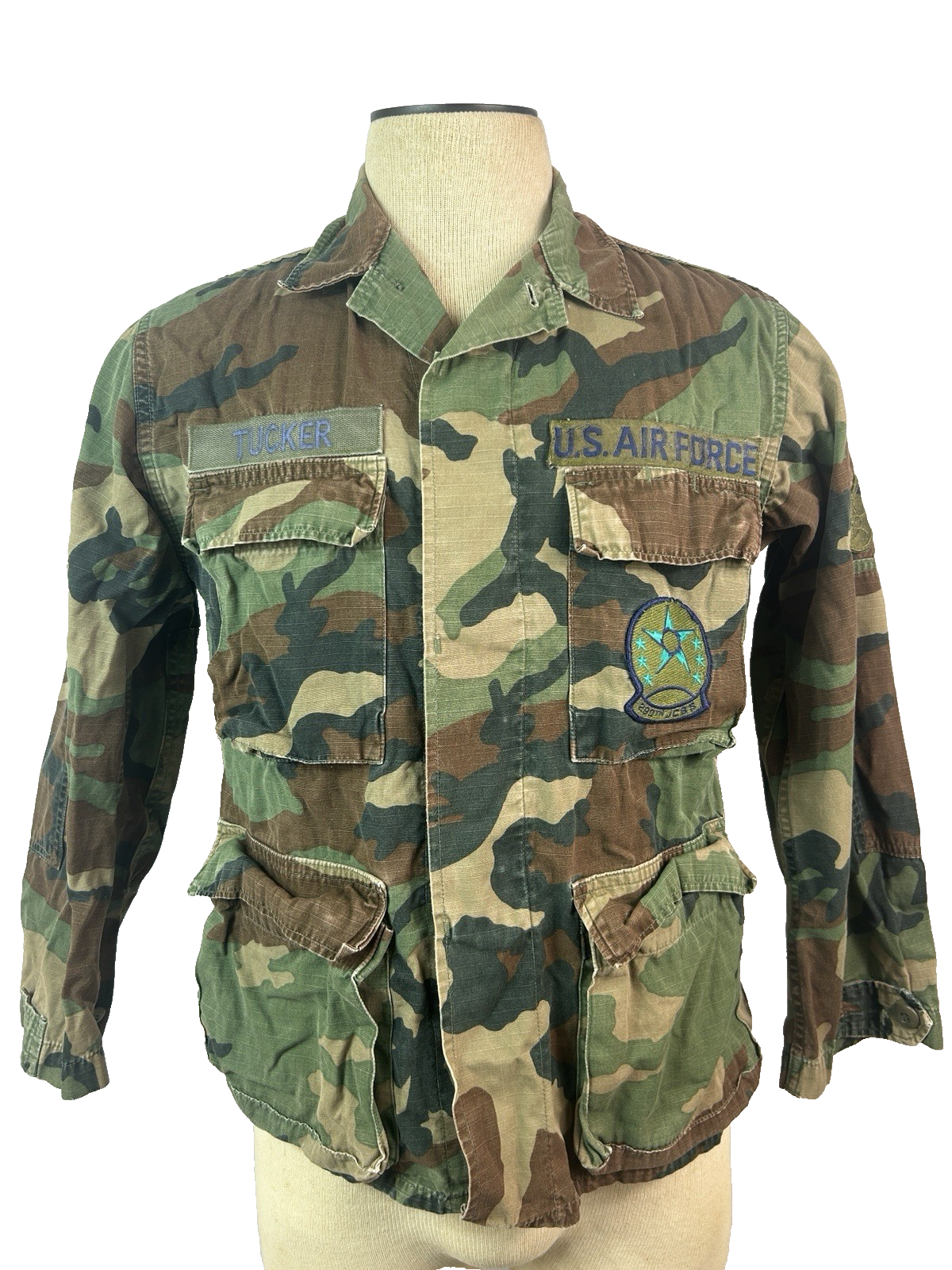 BDU Shirt Coat Small Short Hot Weather Ripstop Woodland Camo Air Force w... - $14.85