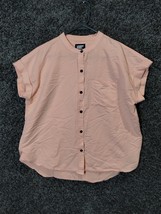 Lands End Button Up Shirt Medium Petite Peach Pocket Short Sleeve - £14.52 GBP