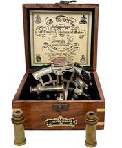 Vintage Brass Nautical Sextant German J Scott Replica with Wood Box Mari... - $74.25