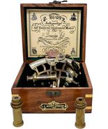 Vintage Brass Nautical Sextant German J Scott Replica with Wood Box Mari... - $74.25