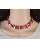 Mid-Century Red Moonglow Choker | Thermoset Lucite Signed Silver Link Ne... - $1,391.93 MXN