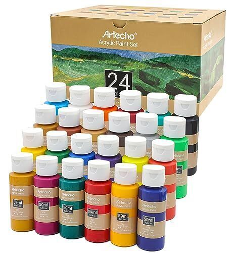 VibrantArt 24-Color Acrylic Paint Set - 2oz/59ml Tubes - Ideal for Canvas, Rocks