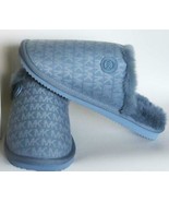 MICKAEL KORS Logo Jacquard Janis Blue Faux Fur Padded Slip-On Slippers W... - $109.40 CAD