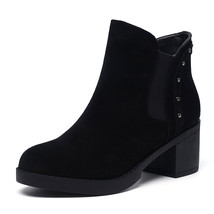 Universe cow suede leather ankle boots women winter shoes high heel chelsea boot - £98.36 GBP