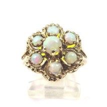 10k Yellow Gold Vintage Women&#39;s Cocktail Ring With Opal In A Flower Shape - £199.83 GBP