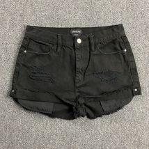 Bebe Shorts Women&#39;s 27 Black Denim Ripped Rolled Hem 100% Cotton - $273.99 MXN