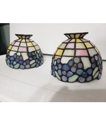 Vintage 2 Small Tiffany Style Stained Glass Mosaic Lamp Shades Jeweled - £31.75 GBP