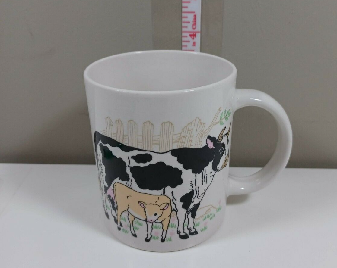 Primary image for Vtg 80s Cow & Calf Mug Ceramic White Black