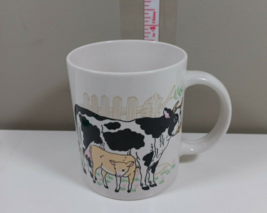 Vtg 80s Cow &amp; Calf Mug Ceramic White Black - £11.65 GBP