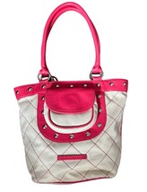 Coccinelle Cloth Handbag Pink Leather Natural Linen 12&quot; - $1,107.98 MXN