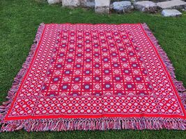 Geometric space age bedspread, vintage 1970s high quality bed cover-two ... - $140.00