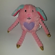 Make Believe Ideas Pink Bunny Rabbit Plush Stuffed Animal Toy Lovey Heart Ribbed - $9.85