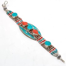 Tibetan Turquoise Coral Handmade Christmas Gift Bracelet Nepali 7-8&quot; SA ... - £11.23 GBP