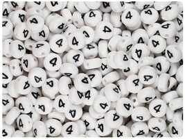 BeadTin White Opaque 7mm Coin Alpha Plastic Beads - Black Number 4 (100pcs) - $2.09