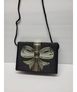 Sharp Looking Designer Carla Marchi Black Beaded Evening Clutch Purse BOW - $24.40