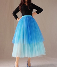Blue Layered Tulle Skirt Women Custom Plus Size Puffy Tulle Skirt Outfit image 2