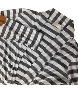 Merry Fun Open Front Cardigan Sweater Large Striped Long Sleeve Gray White - $15.86
