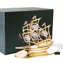 24K Gold Plated Crystal Studded Mayflower Sailing Ship Ornament by Matashi - $29.99