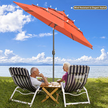 10 Ft 3 Tier Patio Umbrella With Crank Handle Push To Tilt Hotel Pool - £148.71 GBP