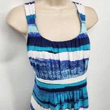 Ann Taylor  High Waist Tank Dress Women Size Large Blue White A-Line - $16.04