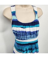 Ann Taylor  High Waist Tank Dress Women Size Large Blue White A-Line - $16.04