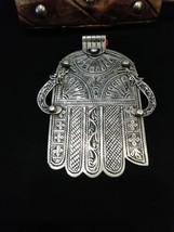 Old Khamsa amulet Hand-carved silver pendant/Tuareg amulet /Tiznit /Morocco - £159.07 GBP