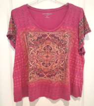 Lucky Brand Women 3X T-Shirt Short Sleeve Mandala Persian Boho Burgundy - £18.32 GBP