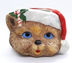 ANCO Blue Eyed Kitten With Santa Hat - Cup/ Candy Dish Vintage 1988 - $9.99