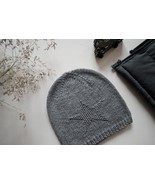 Knitted beanie with a star for boys Gray slouchy kids hat Wool spring ac... - $700.86 MXN+
