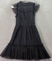 AllSaints Mini Dress Women&#39;s 2 Black Tulle Sparkle Pleated Sleeveless Round Neck - £73.04 GBP