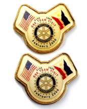 2 Rotary Club GSE Team Visit 2000 Wheel American &amp; Philippine Flag Pin Fraternal - £9.76 GBP