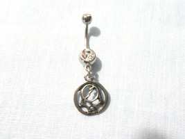 Skull Head Lightning Bolt Musical Pewter Charm 14g Clear Cz Belly Ring Bar - $6.99