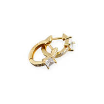 Anyco Earrings Gold Plated White Luxury Square CZ Round Ear Buckle  For Women - £18.50 GBP
