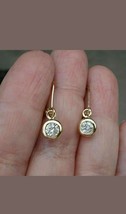 1 Ct Round Solitaire Diamond Bezel Drop Dangle Earrings Solid 14K Yellow Gold GP - £41.70 GBP
