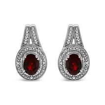 Exquisite 8x6mm Red Oval Garnet Studs in Sterling Silver Diamond Accent - £234.11 GBP