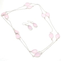 Rose Quartz Pear Shape Handmade Fashion Ethnic Necklace Set Jewelry 36" SA 6738 - £8.37 GBP
