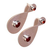 Mexican Red Apatite Round Pear Gemstone 925 Silver Overlay Handmade Earrings - £10.32 GBP