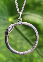 Snake Ouroboros Necklace Pendant 925 Silver 18&quot; Chain Astrological Serpe... - $39.17