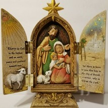 Holy Family Triptych Nativity 10&quot; Tall  w/ Star &amp; Luke 2:11 on  Doors NEW IN BOX - £35.60 GBP