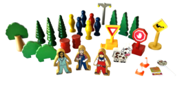 Lot 35 Wood &amp; Plastic Toy  Traffic Signs Trees People Thomas Train Accessories - $29.02