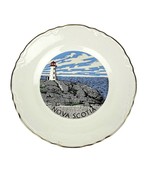 Vintage Novia Scotia Ceramic Plate Gold-Rimmed Collectible Lighthouse - $537.71 MXN
