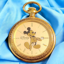 Authentic Walt Disney World Gold Tone Mickey Mouse Pocket Watch For Repair - $20.69