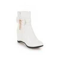 White Boots Autumn and Winter Korean Style Comfortable Round Head Non-Slip Heigh - £42.10 GBP