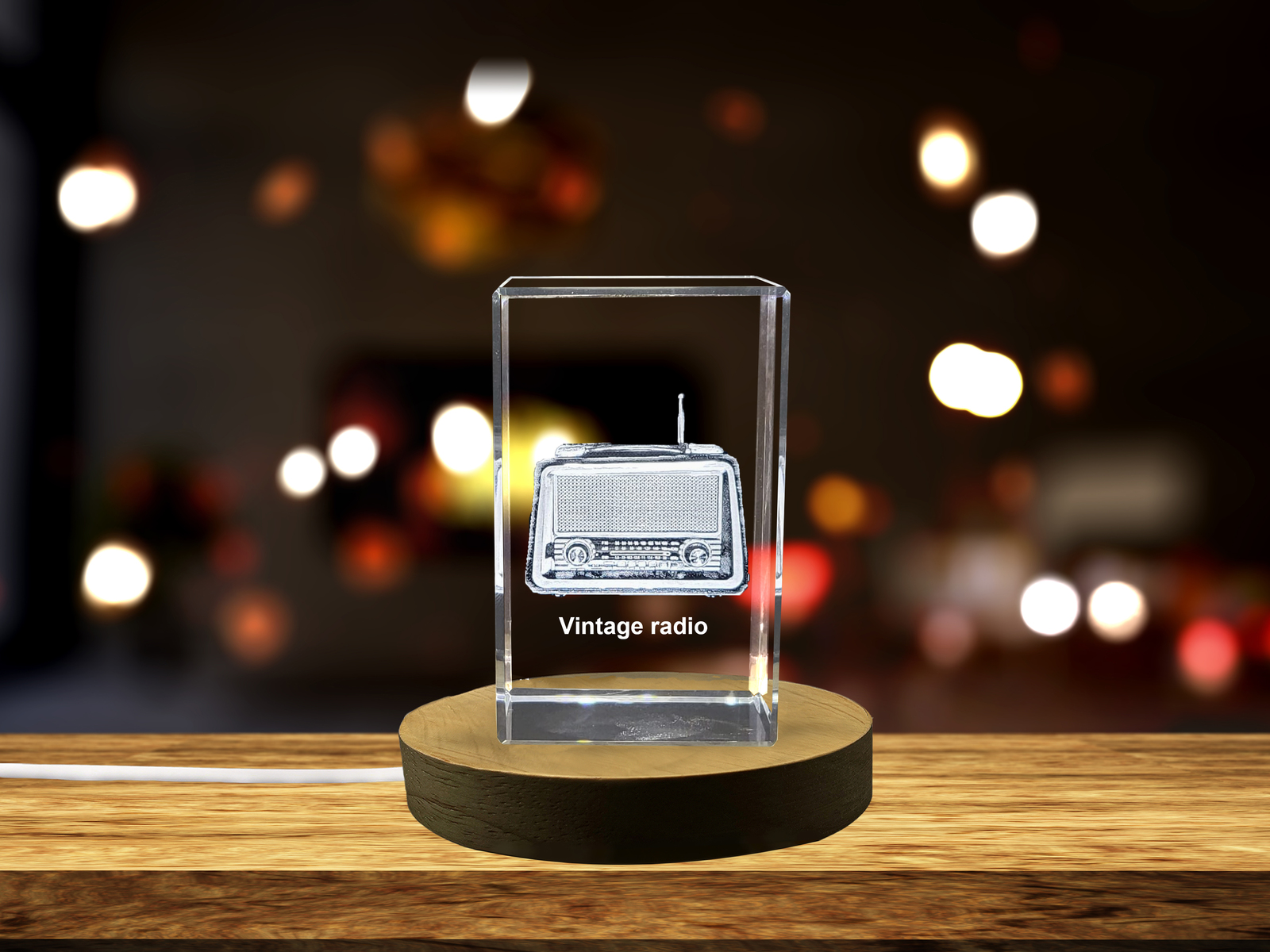 LED Base included |Vintage Radio Decor Crystal Engraved with Retro 3D Design