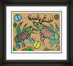 Norval Morrisseau &quot;Sacred Bear With Moose&quot; Framed Art Print - Limited Ed... - £167.86 GBP