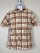 Cubavera Men Size S Peach Plaid Button Up Shirt Short Sleeve Casual Cotton - £5.35 GBP